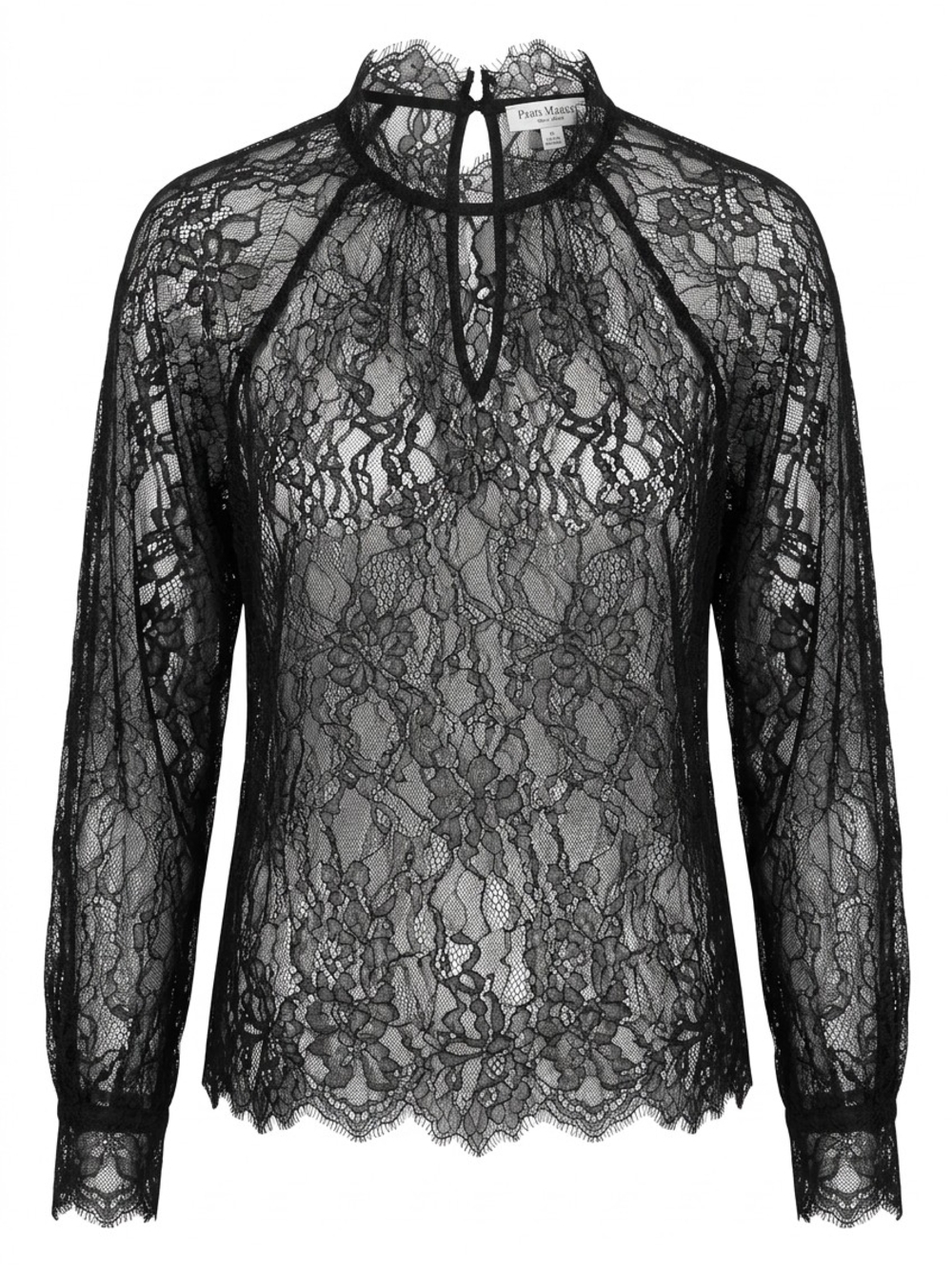 Wilfred Black Sheer Floral Lace Long-Sleeve Blouse